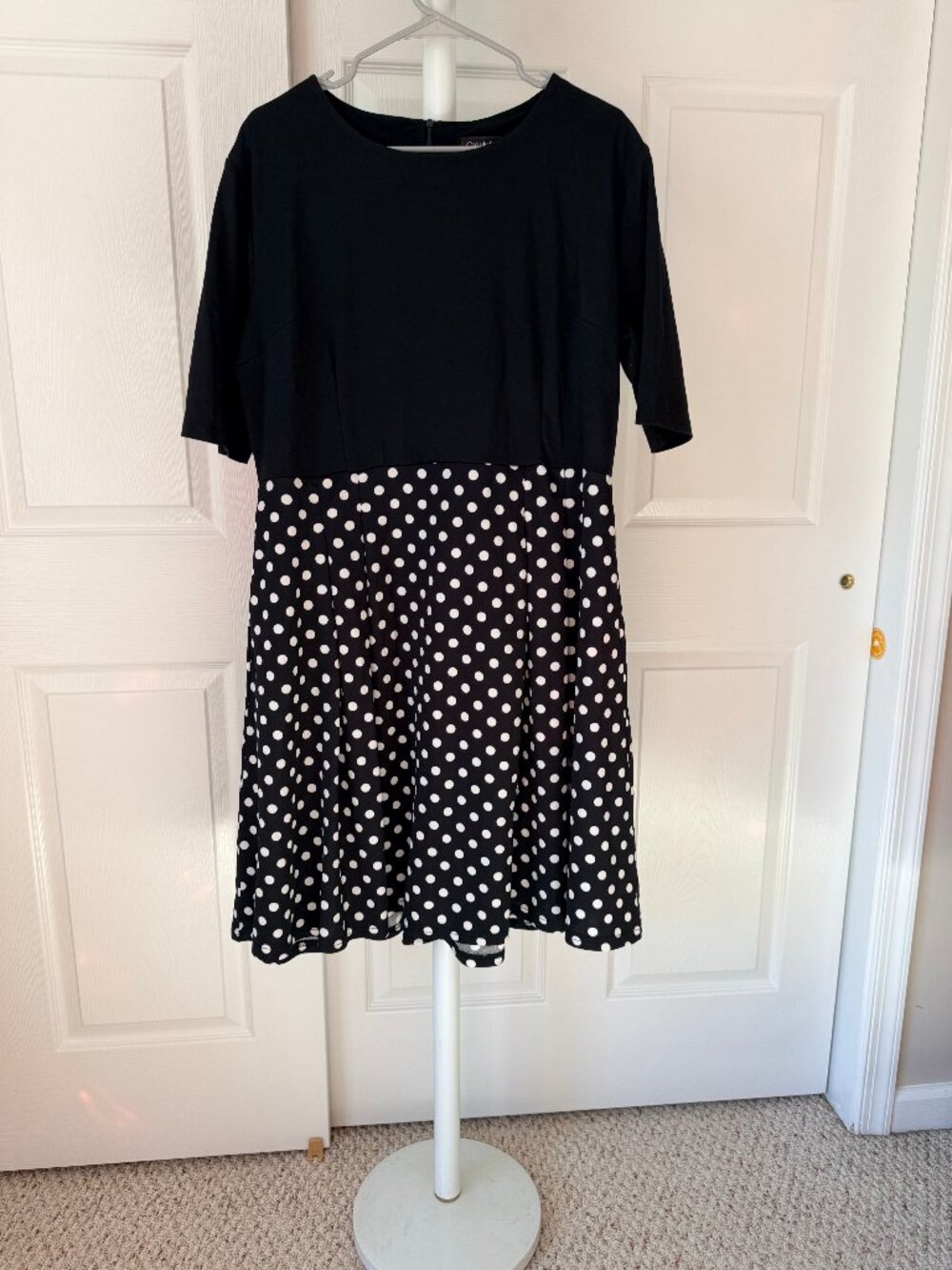 Oxiuly Black White Polka Dot 3/4 Sleeve Dress XXXL